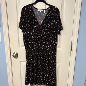 Lark & Ro Black Mini Dress with Red and White Floral Pattern